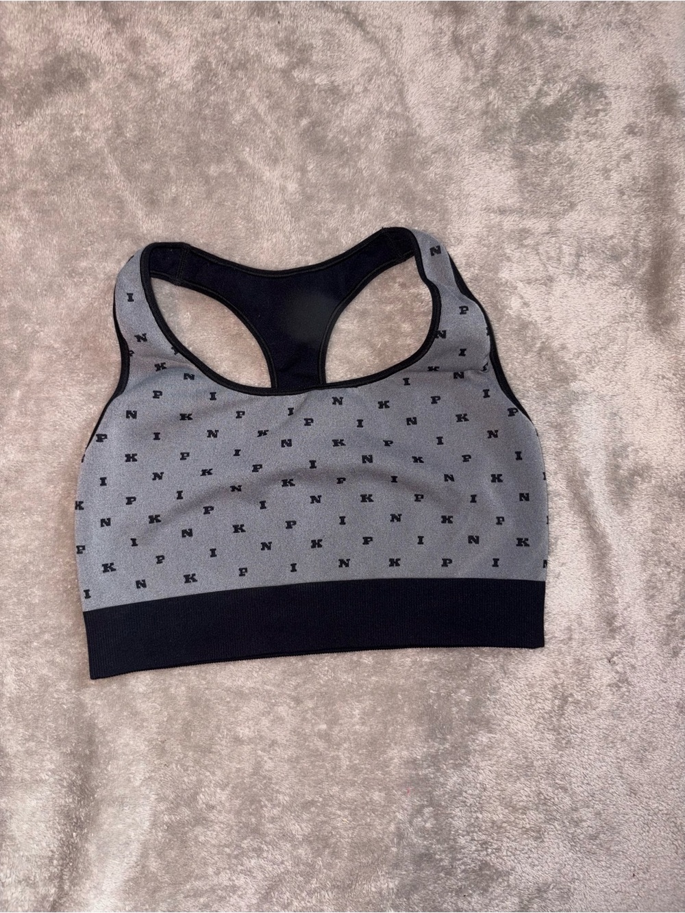 PINK Victoria's Secret Grey & Black Logo Racerback Sports Bra